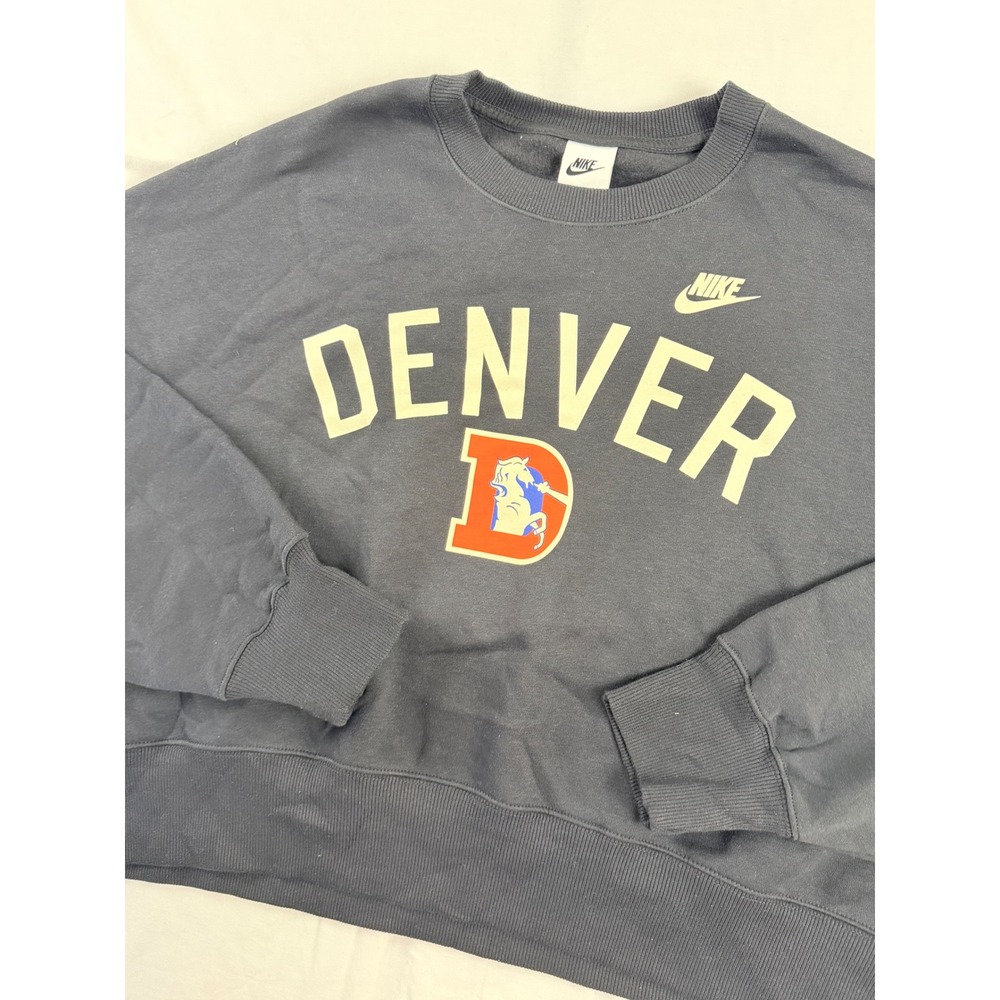 Nike Sweatshirt Womens L Navy Denver Broncos Oversized Cropped Pullover Fleece